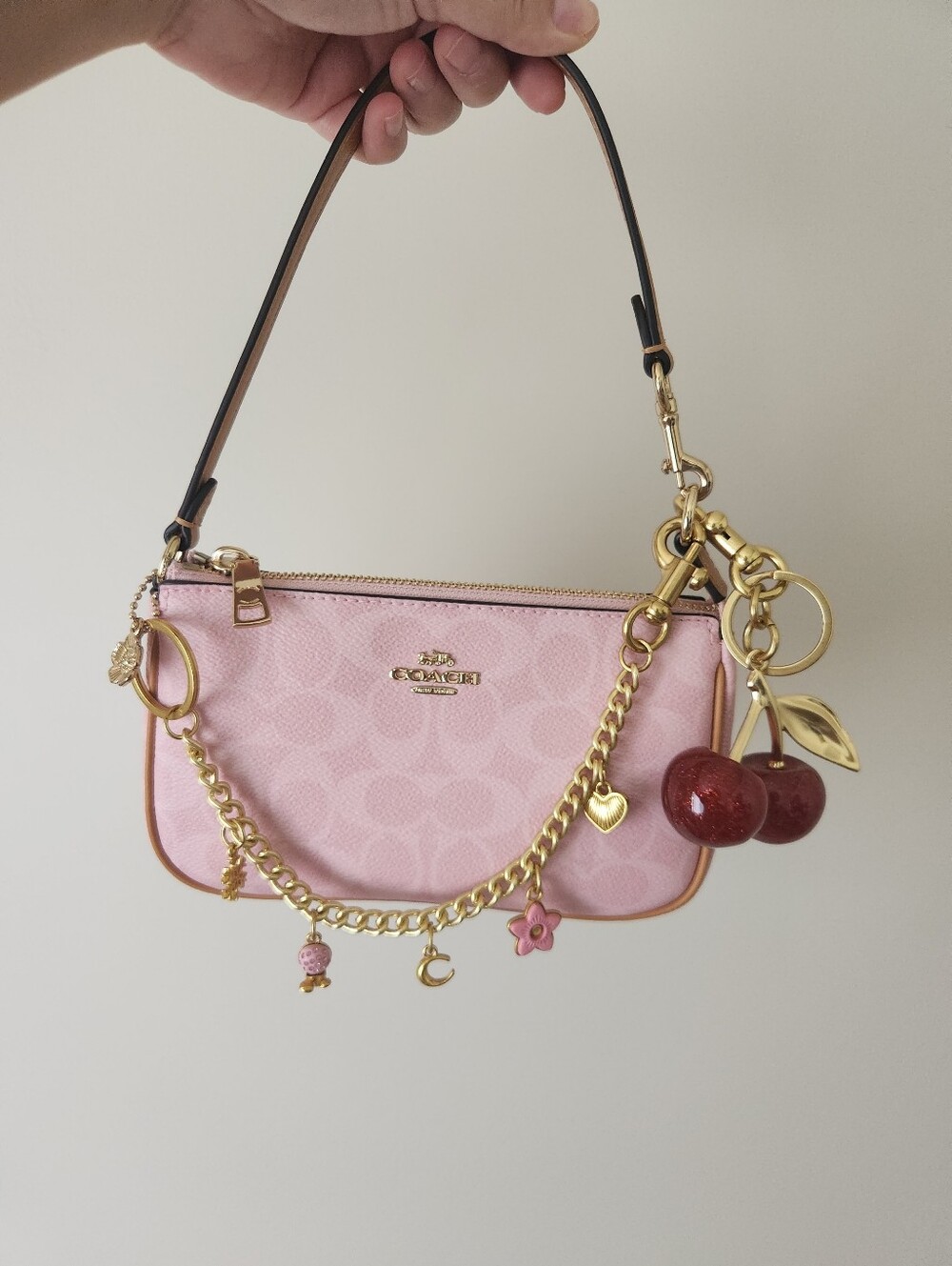 NWT Coach Nolita 19 In Signature Canvas Gold/Powder Pink CDW31